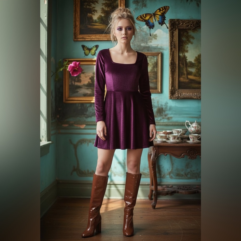 Purple velvet mini dress